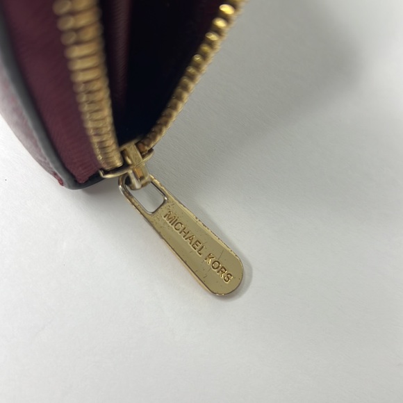Michael Kors Leather Zip Around Wristlet Wallet Maroon Burgundy - Picture 10 of 11